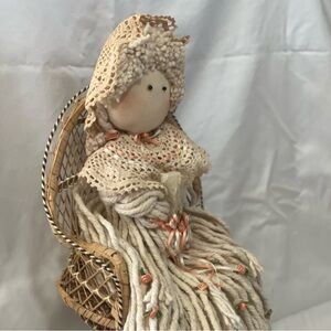 Handcrafted Mop Head Doll and Wicker Chair